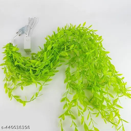 BHUMI Green Plastic Artificial Leaf Curtain Led String Light