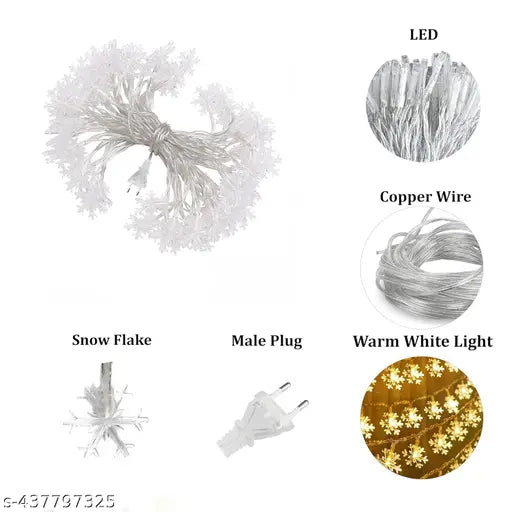 14 LED Yellow Snowflake String Lights, 3m Steady Warm Light