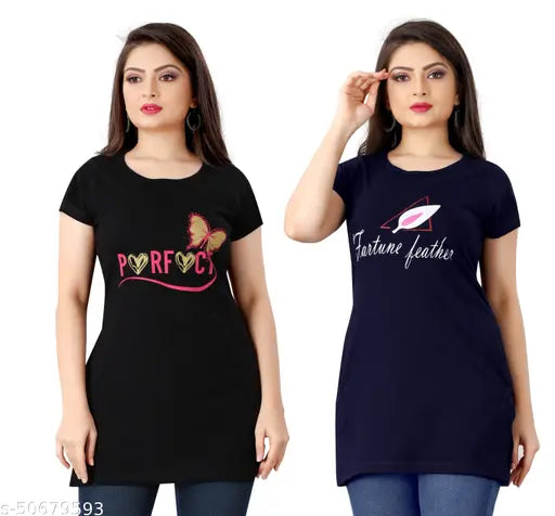 Comfy Elegant Cotton Women Tshirts(Pack of 2)