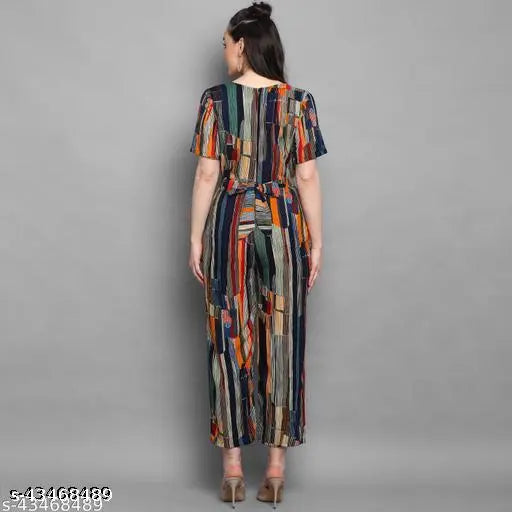 J Turritopsis Women's Multicolor Rayon Foil Printed Jumpsuit