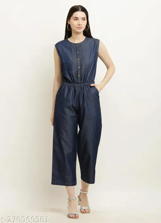 Avyanna Stylish Womens Solid Denim Jumpsuit