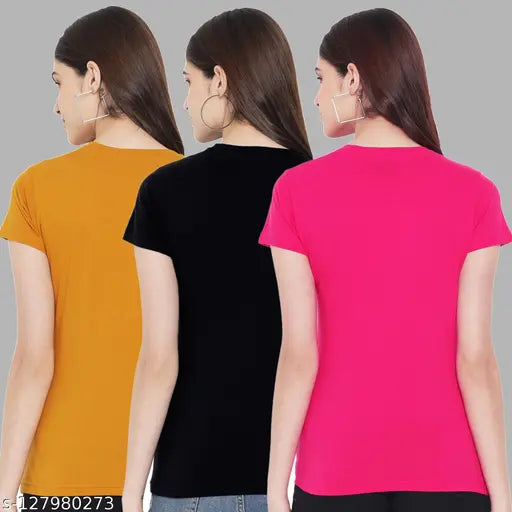 Fabflee Women's Typography Yellow Tshirts Pack of 3