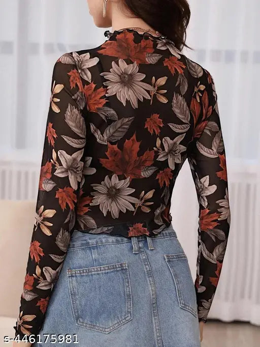 Bottom Neck Transparent Floral Top