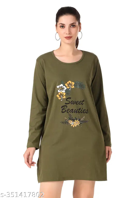 Stylish round neck printed ladies long full sleeve tshirt for women