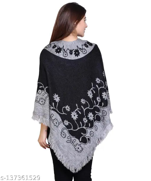 discoveryline woolen floral design poncho