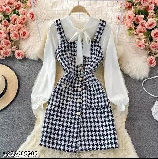 Two Piece Dress( Shirt+ Strap Solder Printed Dress)