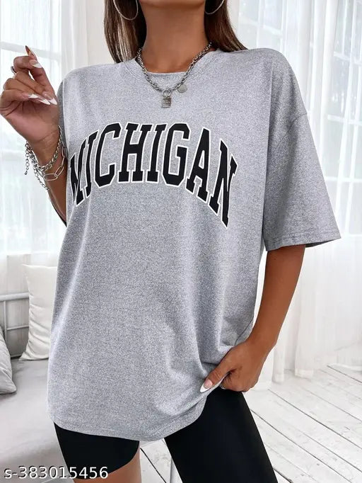 Calm Down Round Neck Oversized Printed T-shirt for Women