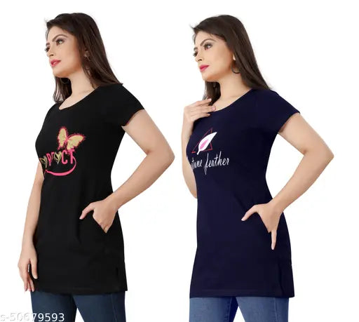 Comfy Elegant Cotton Women Tshirts(Pack of 2)