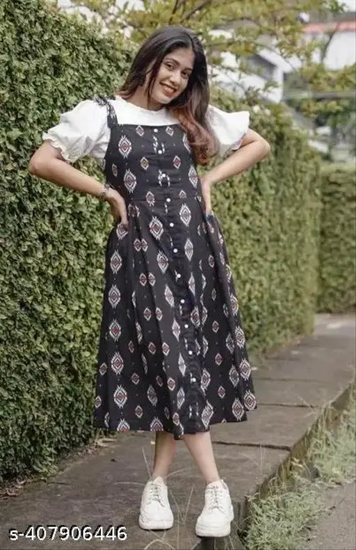 Women's Printed Dungaree Dress