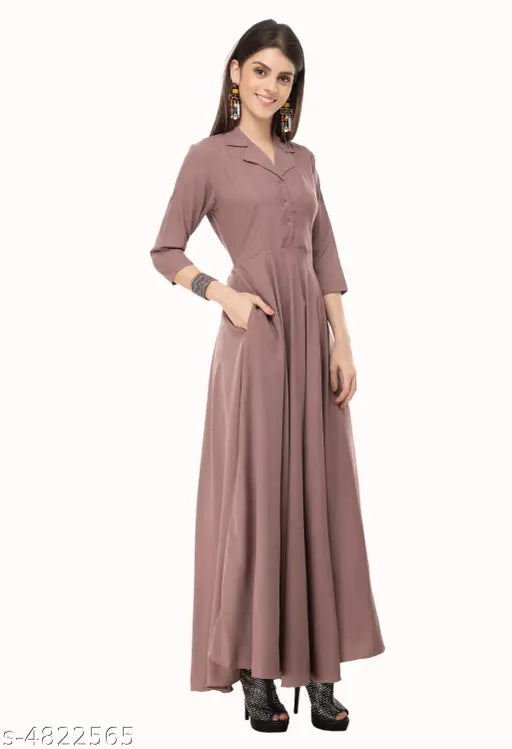 Solid Nude Maxi Crepe Dress