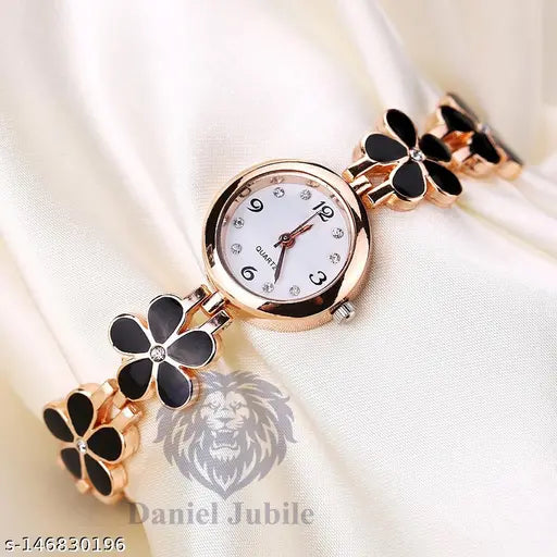 Black Flower Watch Women watch Women Classy watch White Girls Unique watch Women chain birthday gift Watch Analog golden watch New Combo watch Women Fancy watch black chain Wrist watch chain wala hand watch new beautiful Girls Watch New Watch for Girls 3