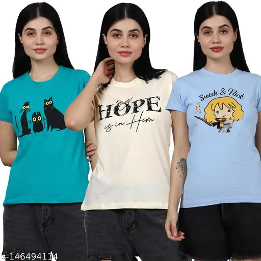 Trendy Classy Women Cotton Printed Tshirt Pack Of 3 (LZ-TS-35-44-45)