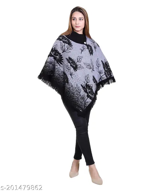 discoveryline WOMEN SOFT WOOLEN FLOWER DESIGN   PONCHO