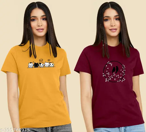 Women t-shirts combo of 2 pcs | Women's t-shirt collection | Fancy graceful t-shirts for women |Top t-shirt combo pack | regular fit girls tshirt |