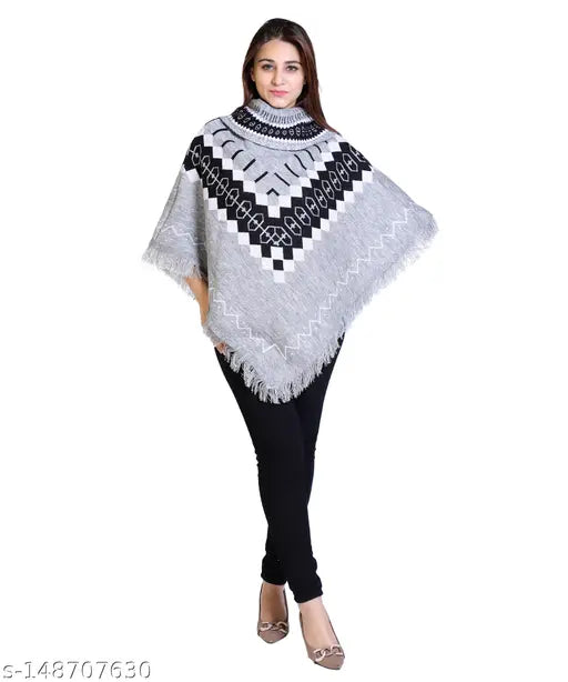 discoveryline  woolen jacuard  knitting poncho