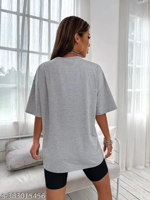 Calm Down Round Neck Oversized Printed T-shirt for Women