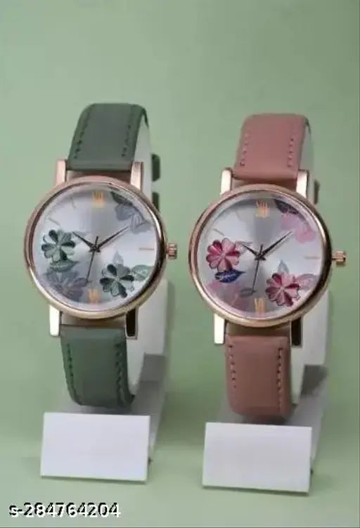 Color Flowered Dial Watch for Womens and Girls Combo Watches Pack of 2