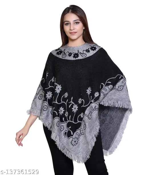 discoveryline woolen floral design poncho