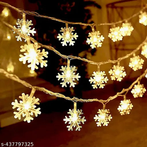 14 LED Yellow Snowflake String Lights, 3m Steady Warm Light