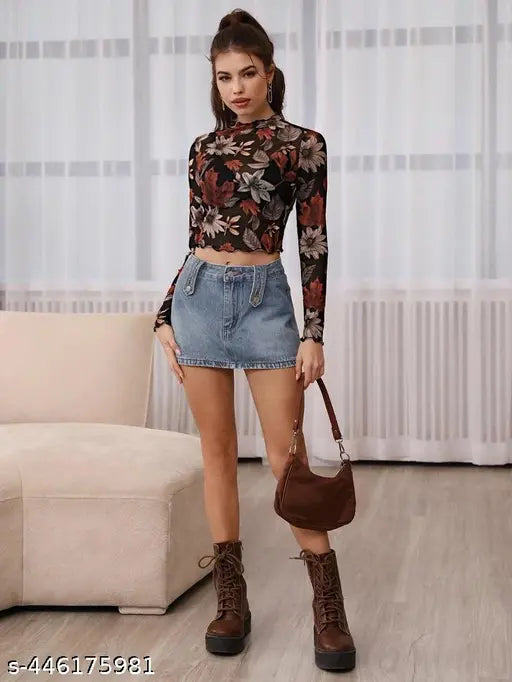 Bottom Neck Transparent Floral Top