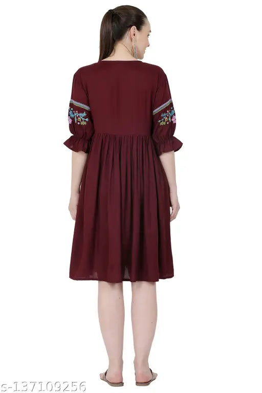 Women's Embroidered Thread Work in Wine Color Kurta's best Valentine's Day deal