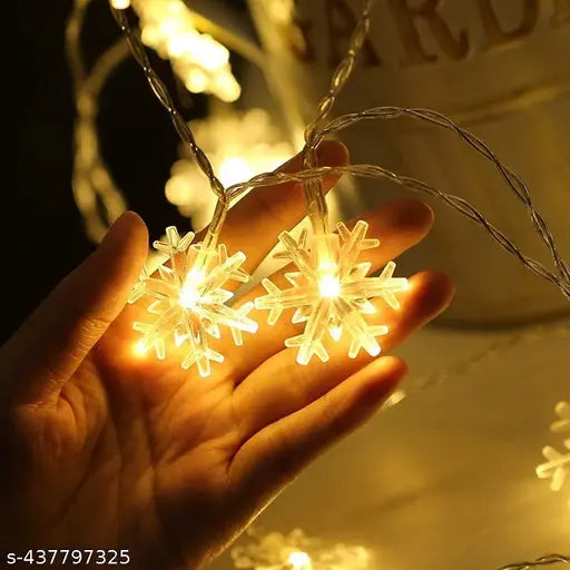 14 LED Yellow Snowflake String Lights, 3m Steady Warm Light