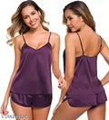 Divine Style Women's Satin Nacker top, Top & Shorts Set  Solid Design and Decent look with Premium Quality