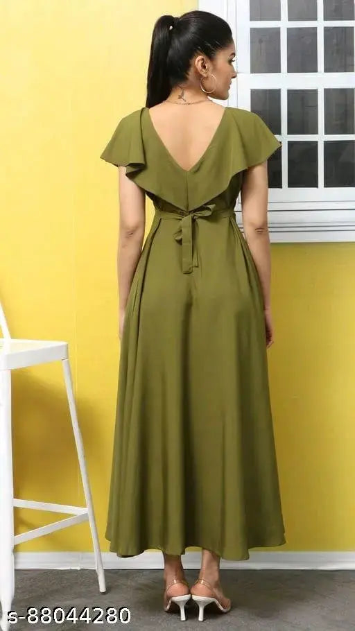 ZKRV Fashion  Square Neck Green Dresses For Women