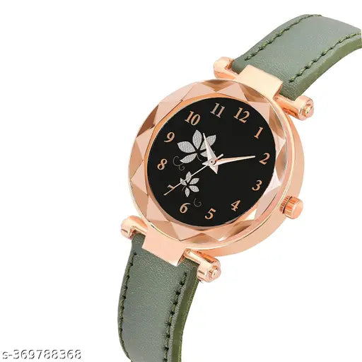 New Dial Leaf Leather Belt Girls Analog Watch