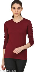 SWIFTLY Women's Pure Cotton V Neck Full Sleeve Tshirt