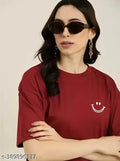 Women's Printed Round Neck Half Oversize Casual T-Shirt