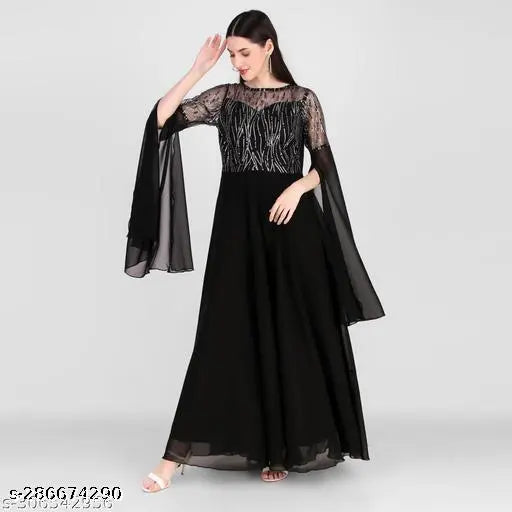 Wazix long sleeve embellished maxi black dress.