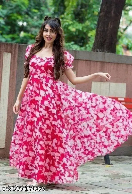 Womens Beautiful Flower Printed Party Wear Gown