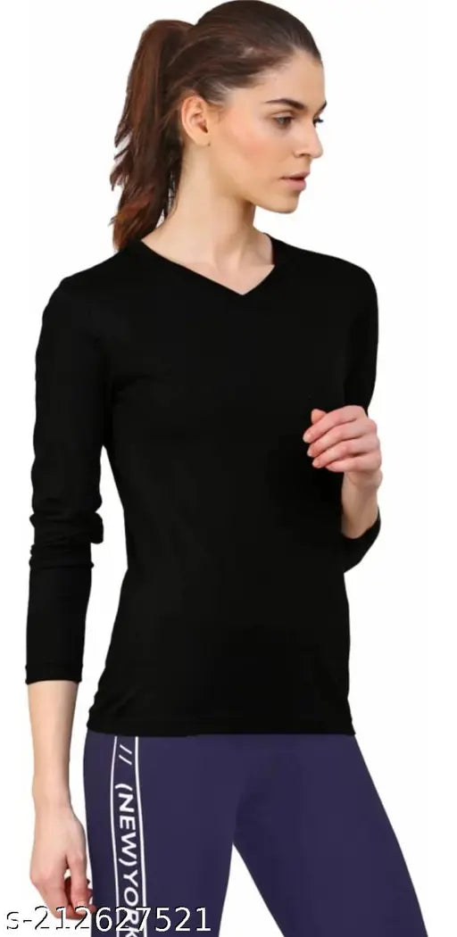 SWIFTLY Women's Pure Cotton V Neck Full Sleeve Tshirt