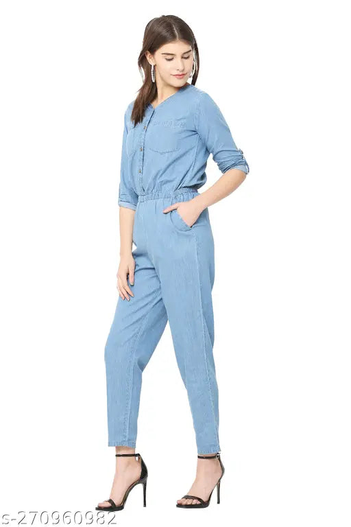 Avyanna Stylish Womens Solid Denim Jumpsuit