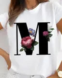 Flower Letter R Design White T shirt for Women by Nomadees Trends. Perfect for everyday wear Womens Tshirt under 200