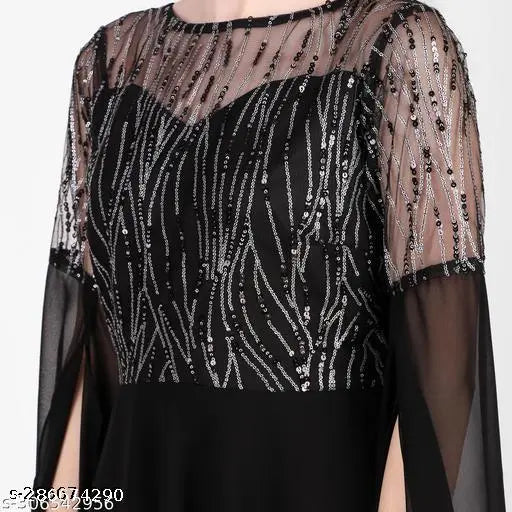 Wazix long sleeve embellished maxi black dress.