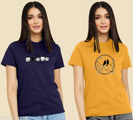 Women t-shirts combo of 2 pcs | Women's t-shirt collection | Fancy graceful t-shirts for women |Top t-shirt combo pack | regular fit girls tshirt |