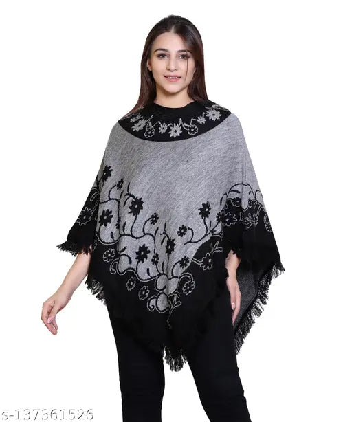 discoveryline woolen floral design poncho