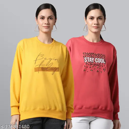 Women Round Neck Printed Sweatshirts PACK OF 2