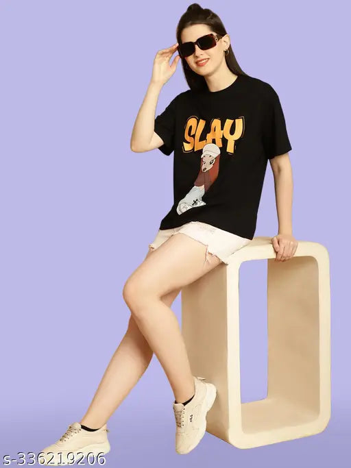 Oversize Printed Black Color Womens tshirt (WT-Oversize-501)