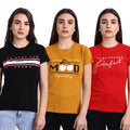 Fabflee Women's Typography Black Tshirts Pack of 3