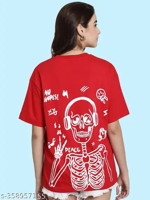 Graphic Printed Cotton Oversize Regular T-Shirt for Women