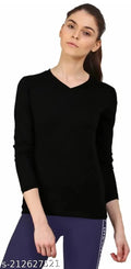 SWIFTLY Women's Pure Cotton V Neck Full Sleeve Tshirt