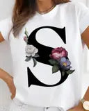 Flower Letter R Design White T shirt for Women by Nomadees Trends. Perfect for everyday wear Womens Tshirt under 200