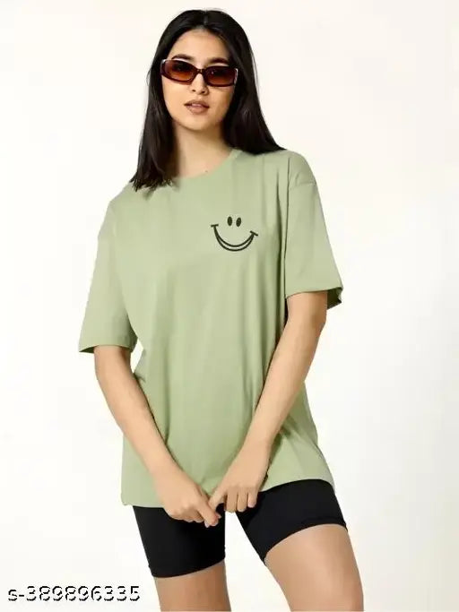 Women's Printed Round Neck Half Oversize Casual T-Shirt