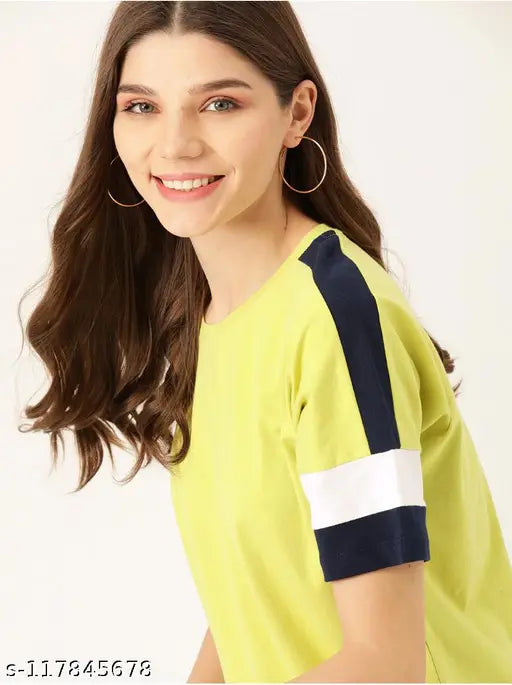 Stylish Cotton T-shirt/ Fancy Crop Top in Neon Green Color for Women and Girls Casual/ Daily Wear Use