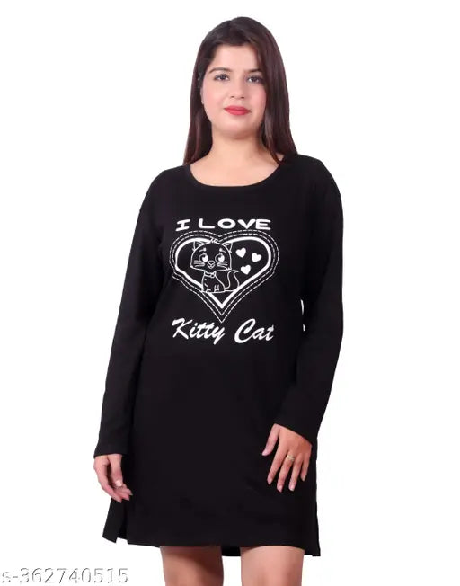 Kanchan World Women's Long Casual full T-Shirt Love Print