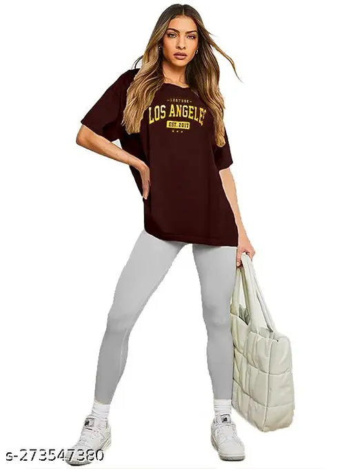 LEOTUDE Women Oversized Cotton-Blend Half Sleeve T-Shirt | Plus Size Also Available