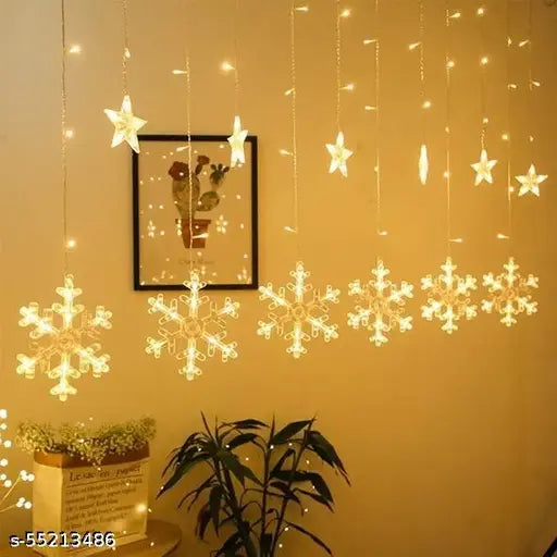 Meneon 138 LED Snowflake Curtain 5 Big Snowflakes & 5 Small Star with 8 Light modes.